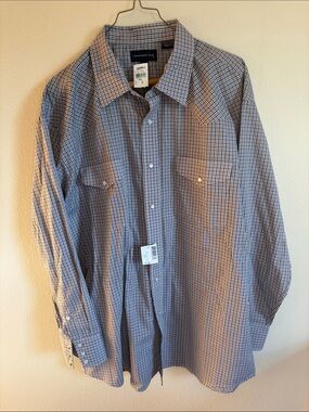 Panhandle Slim Blue and White Plaid Western Button-Down Shirt